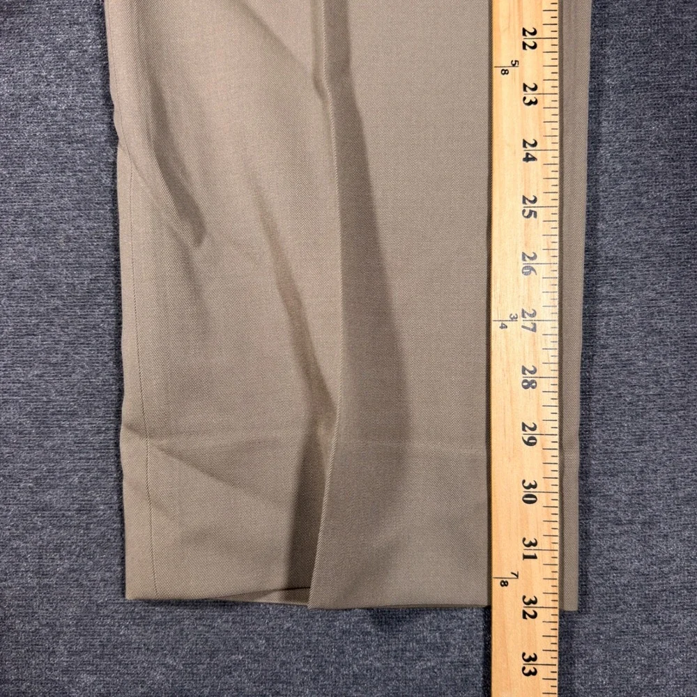 Brooks Brothers Madison Dress Pants Mens 33x32 Tan 100% Wool Flat Front Academia